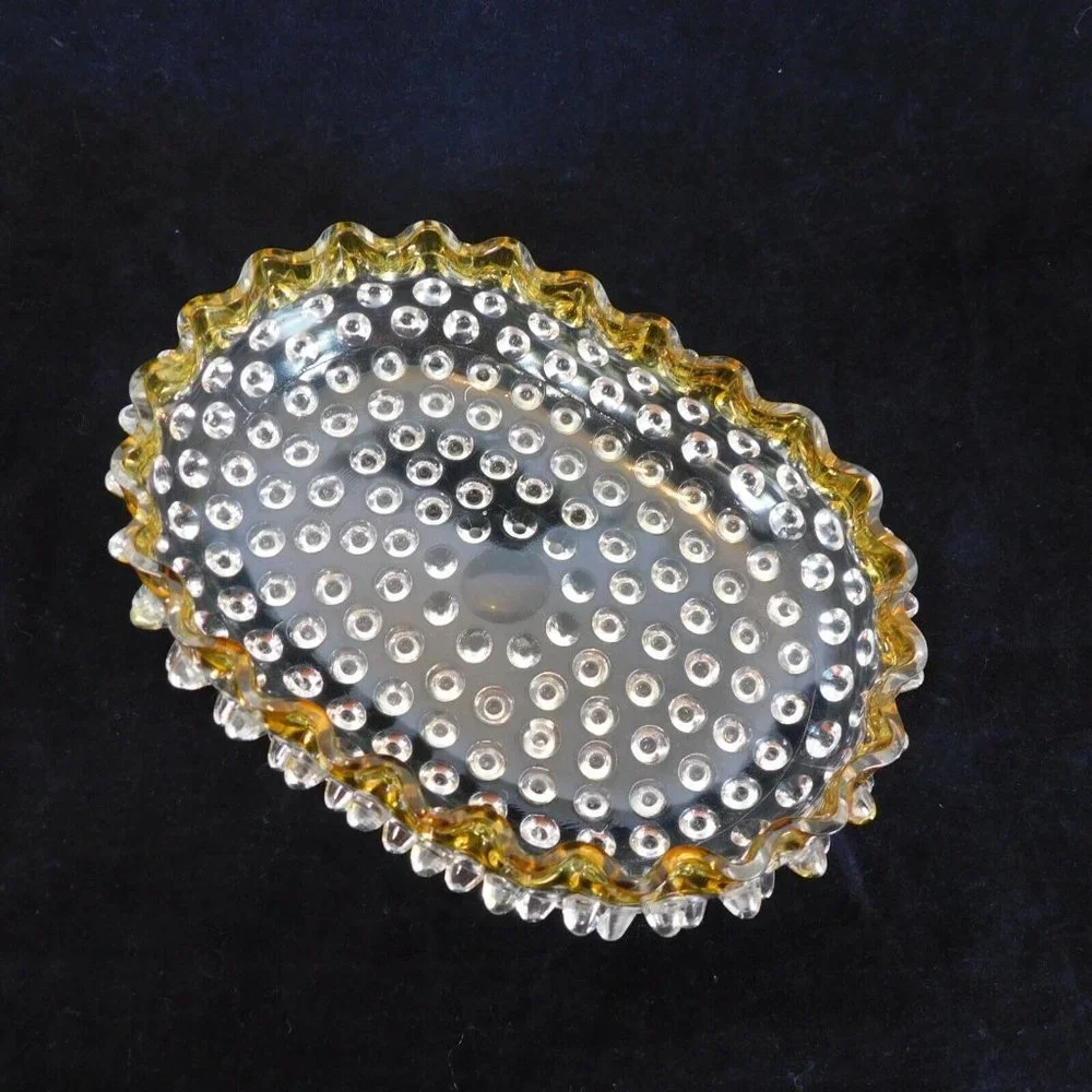Hobbs Brockunier 323 Yellow Frances Dew Drop Hobnail Ware 7 in Oval Bowl FLAW - Picture 11 of 12